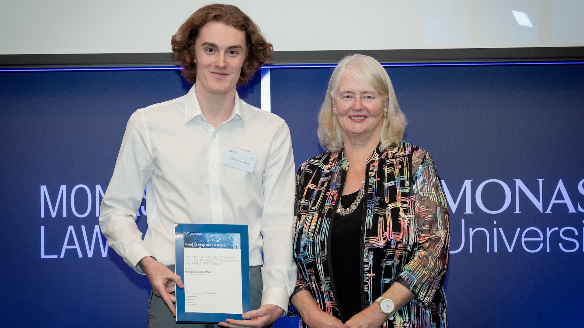Nathanael Mancev at the Monash Law Postgraduate Prize Ceremony 2024