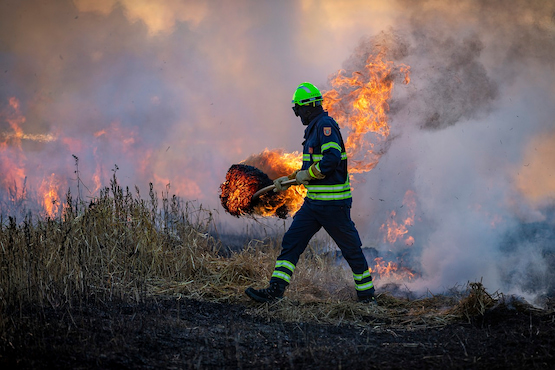Firefighter working at night