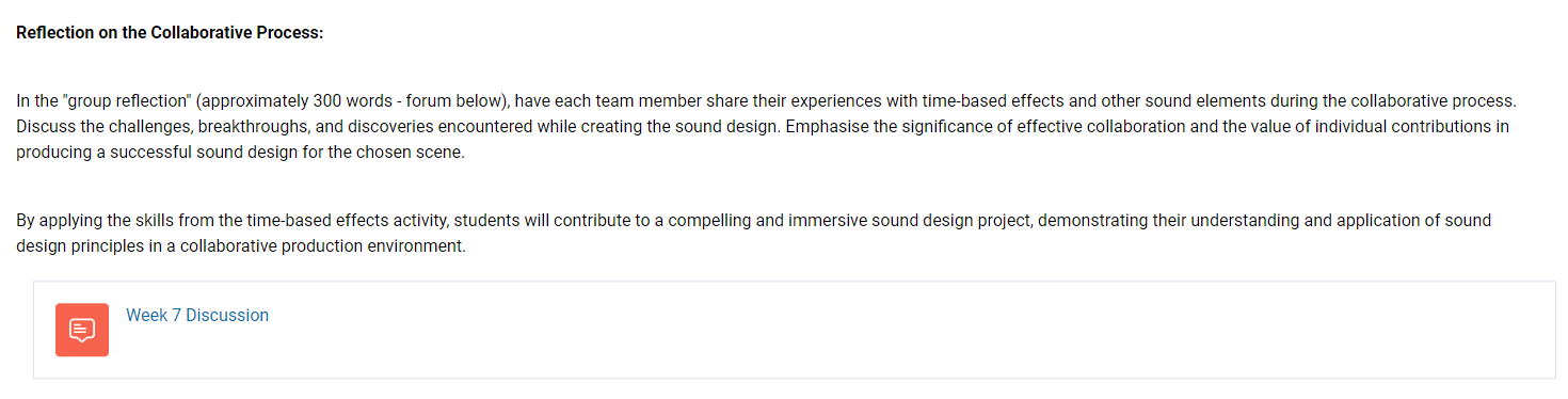 An example how a reflective activity might be written
