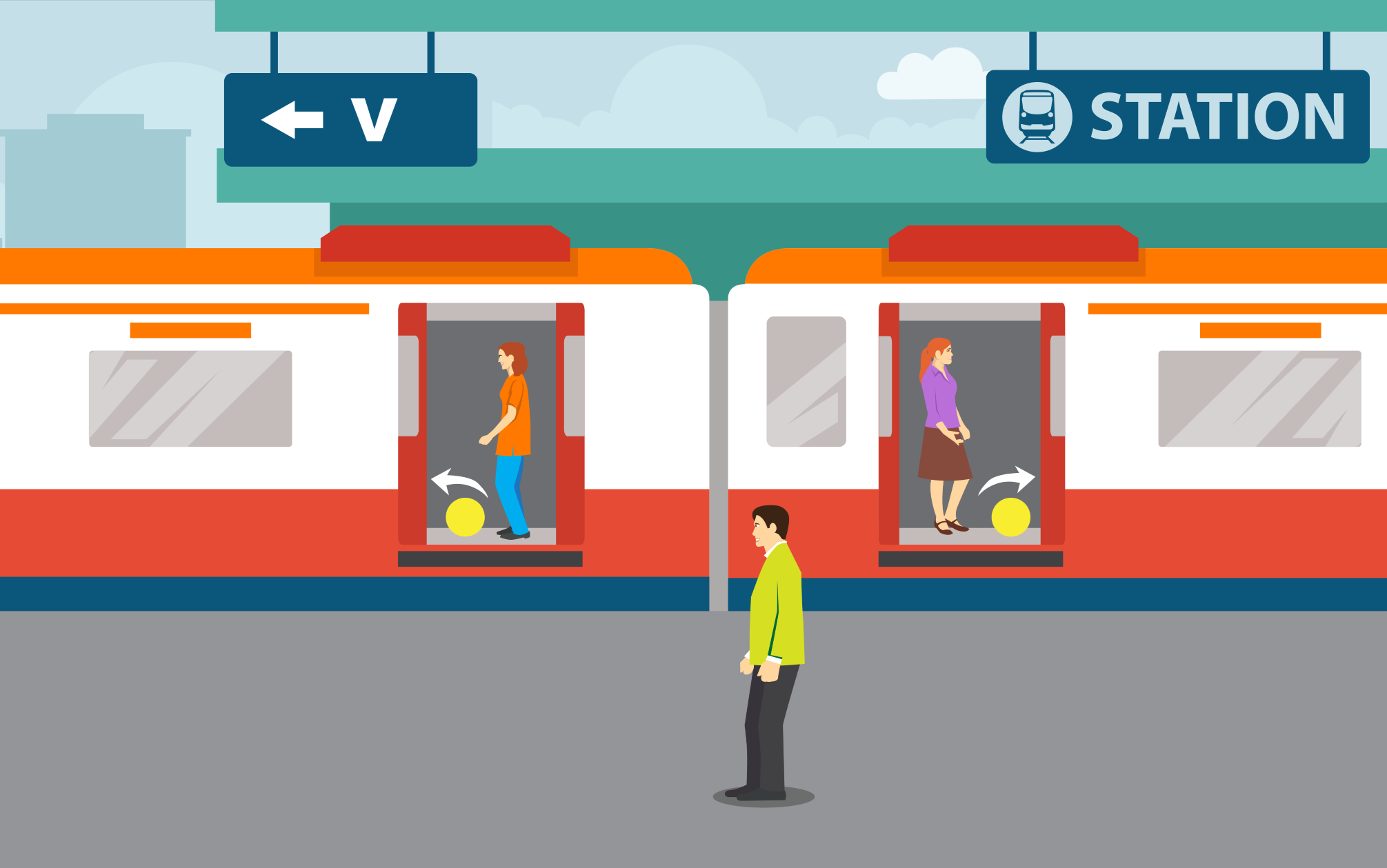 Rosie and Liz are on a train moving at a velocity v. Joel is standing on the platform. two balls are moving to the left and right