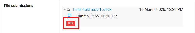 Screenshot of the Turnitin similarity report percentage in Moodle