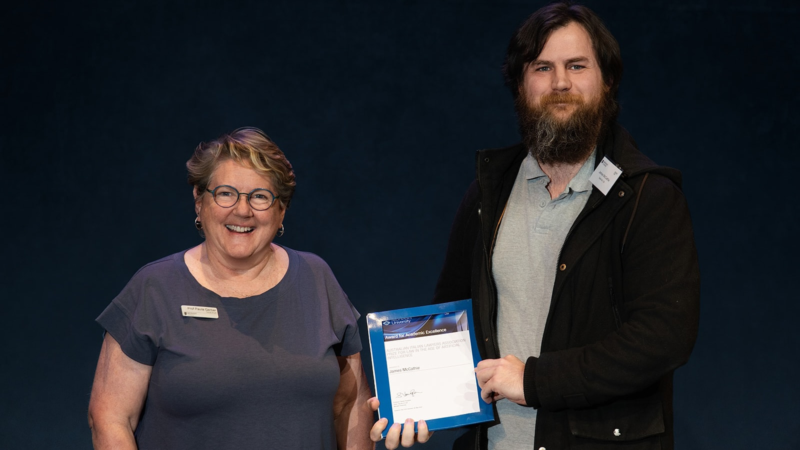 Professor Paula Gerber and James David McCathie.
