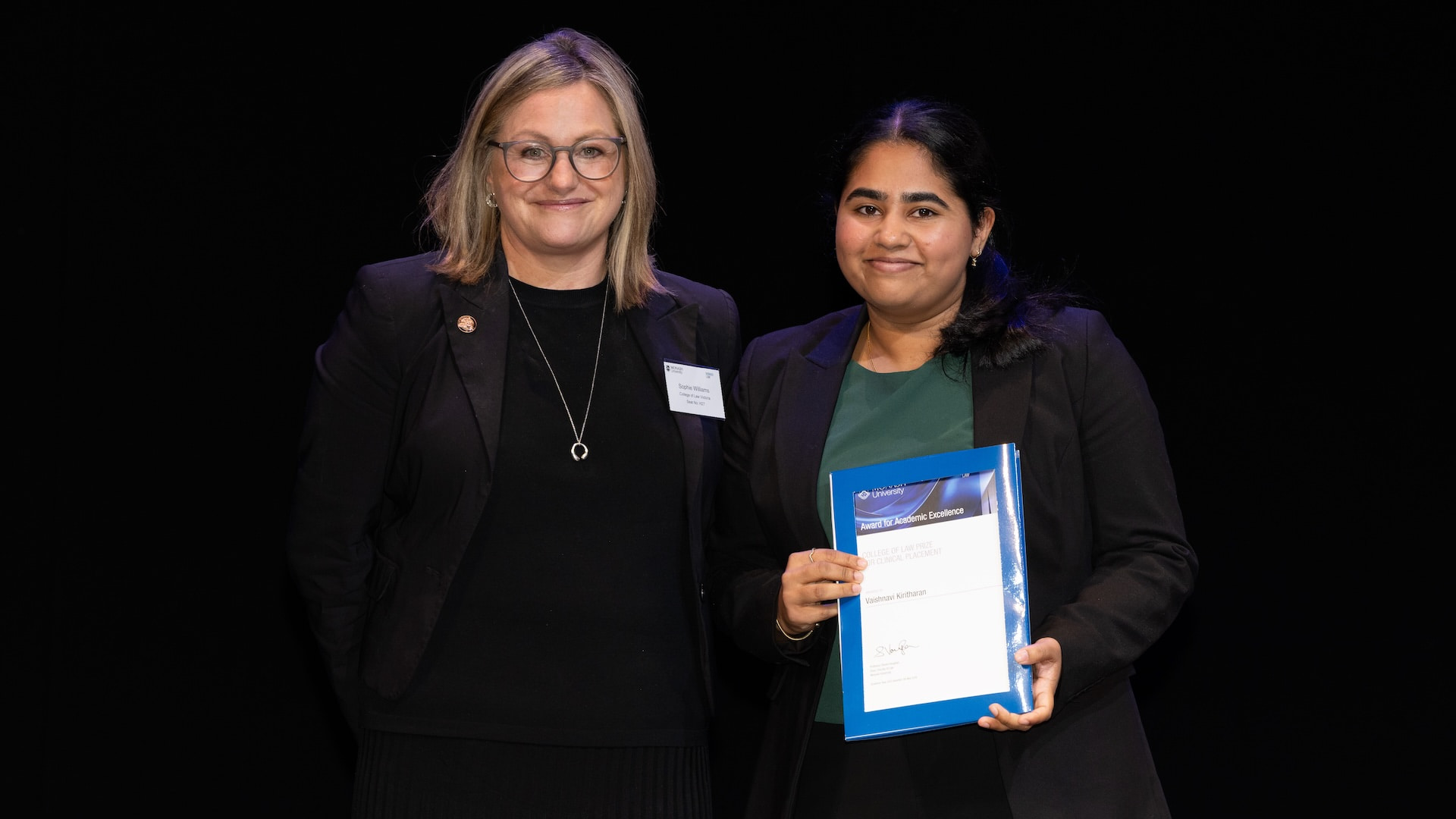 Sophie Williams from College of Law and Vaishnavi Kiritharan.