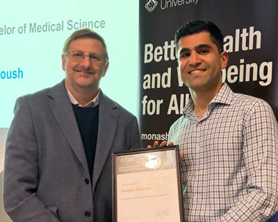 Bachelor of Medical Science (Honours) coordinator A/Prof Chris Barton with Shayan Soroush Bachelor of Medical Science (Honours) coordinator A/Prof Chris Barton with Shayan Soroush