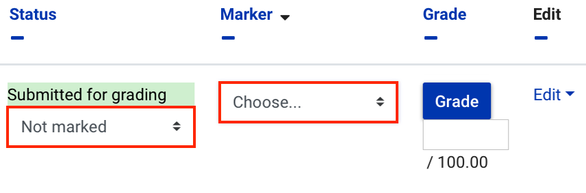 marking workflow and marking allocation menus in Moodle assignment