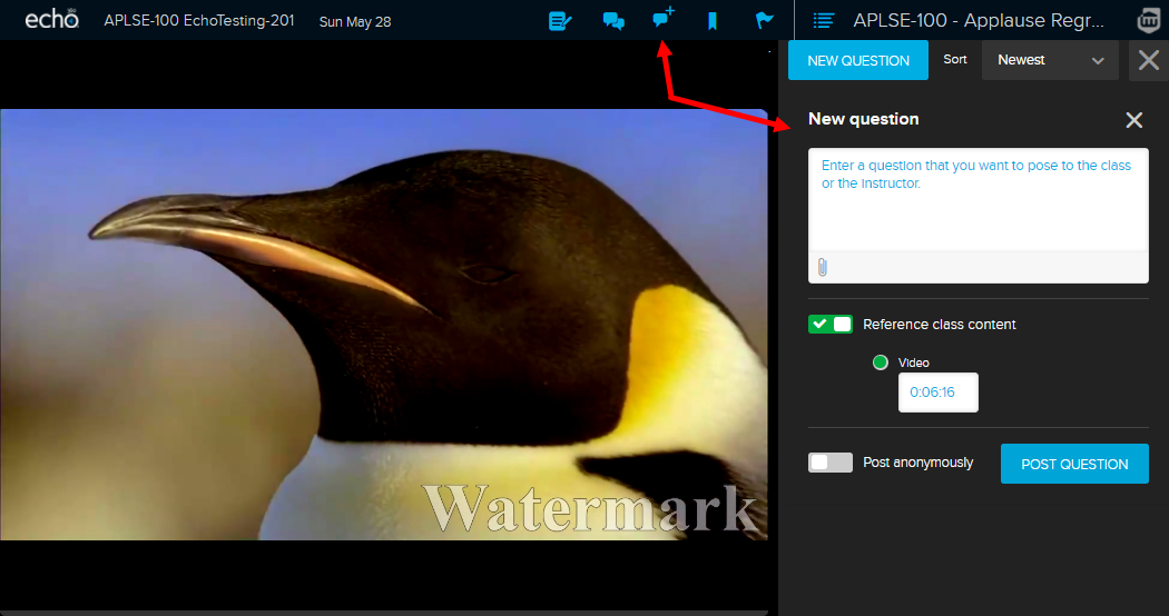 screenshot of new question window