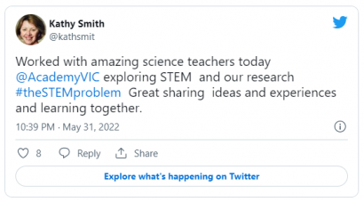 Tweet from Kathy Smith - Vic Academy Session