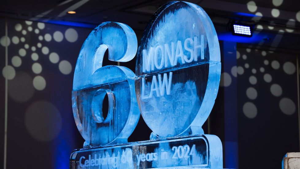 Monash Law Celebrating 60 years in 2024 ice sculpture