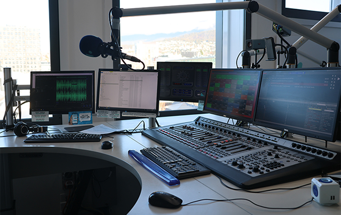 Close up of radio presenter desk
