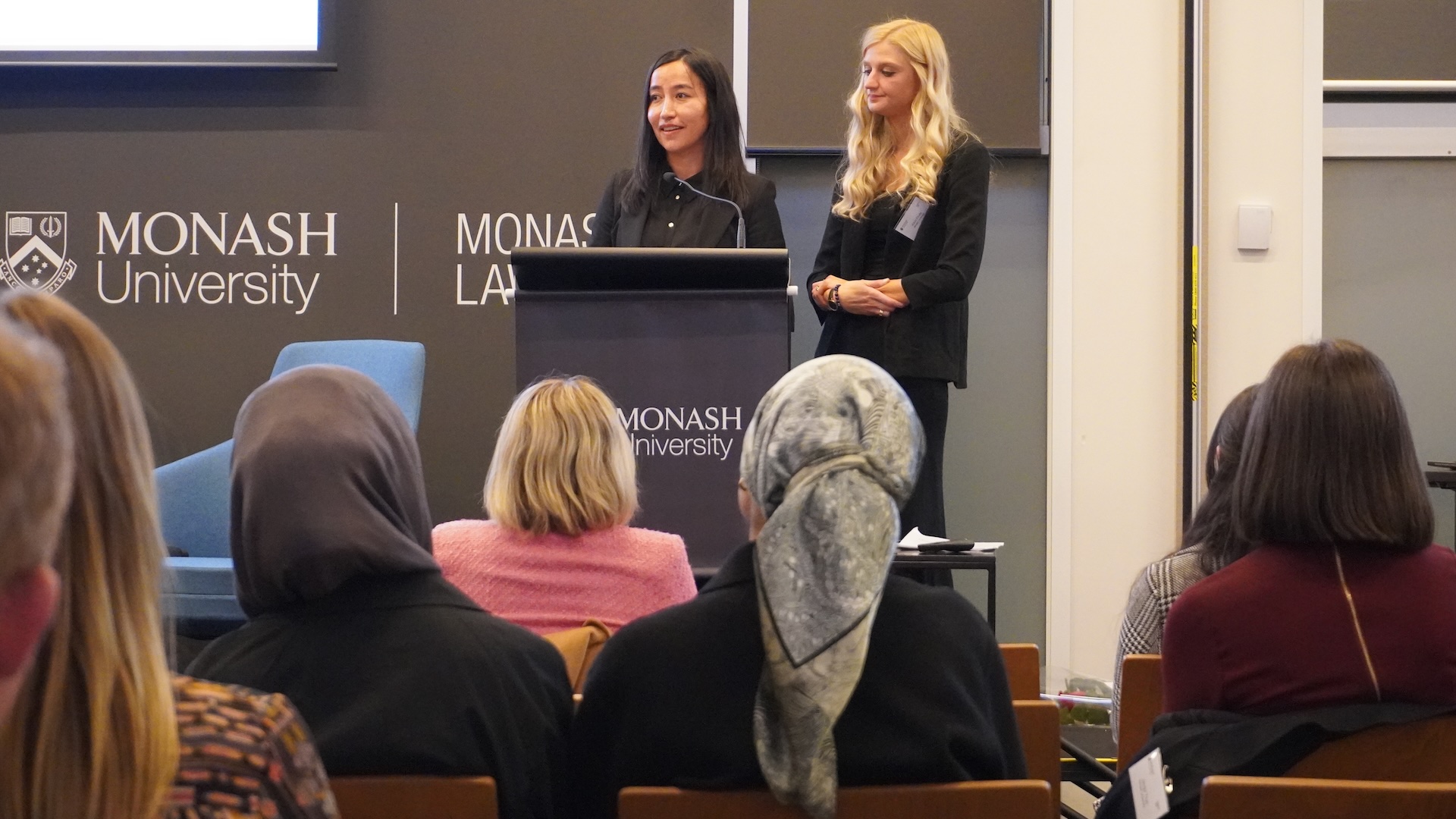 Ham Diley Campaign co-founders Karin Frode and Azadah Raz Mohammad opening the launch of the Handbook on Universal Jurisdiction.