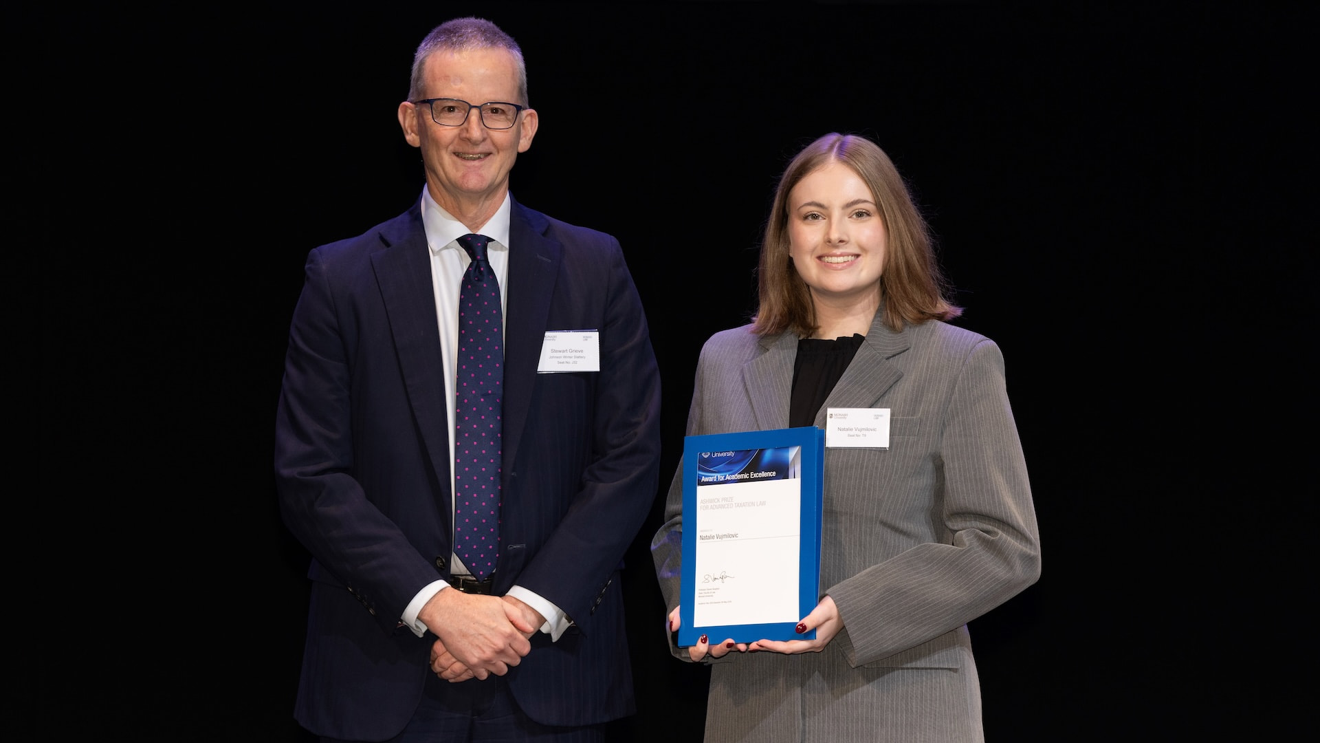 Stewart Grieve from Johnson Winter Slattery and Natalie Vujmilovic.