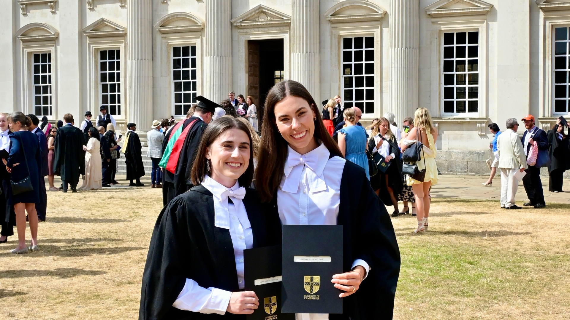 Hannah Mitchell with a friend at Cambridge.