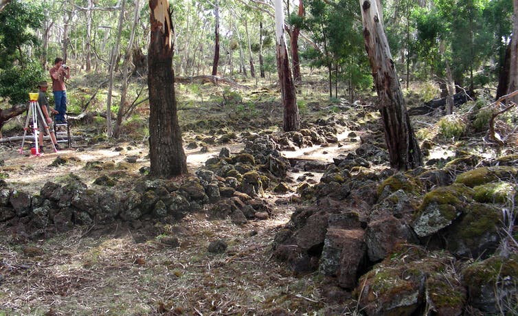The funnel shaped start of Muldoons trap system, Lake Condah. Photo by Ian McNiven