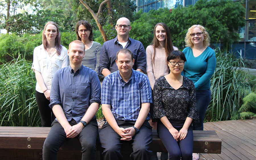 Front L-R: Nicholas McKenzie, Associate Professor Chen Davidovich, Dr Qi Zhang. Back L-R: Sarena Flanigan, Dr Vita Levina, Dr Ralf Schittenhelm, Brady Cress and Emma Gail. Front L-R: Nicholas McKenzie, Associate Professor Chen Davidovich, Dr Qi Zhang. Back L-R: Sarena Flanigan, Dr Vita Levina, Dr Ralf Schittenhelm, Brady Cress and Emma Gail.