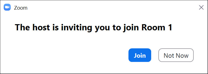Screenshot of invitation message which reads: the host is inviting you to join Room 1