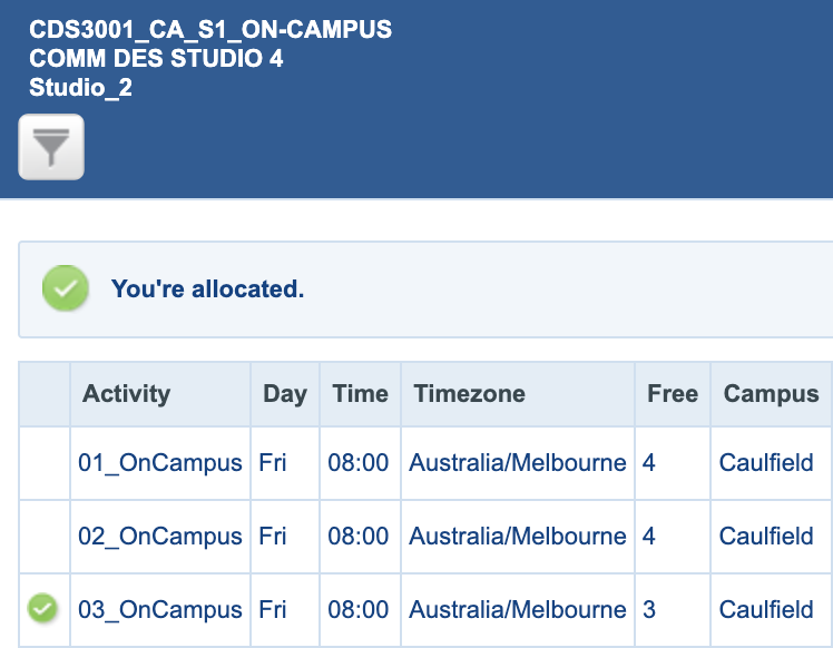 Screenshot of repeated activities
