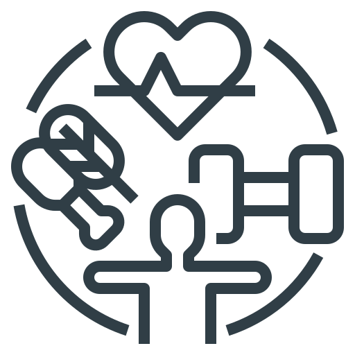 Clipart cycle of person, heart rate, food, and weights 