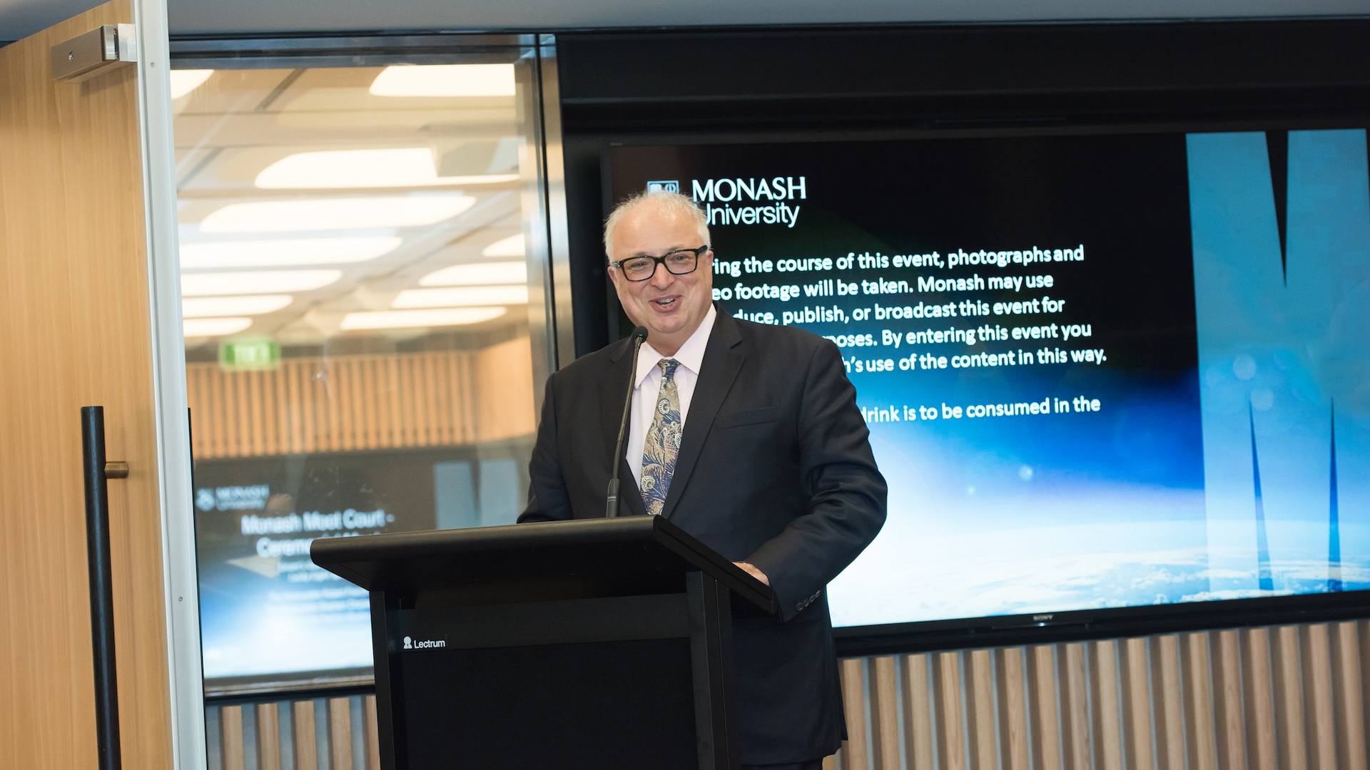Professor Bryan Horrigan speaking at the opening of the Moot Court