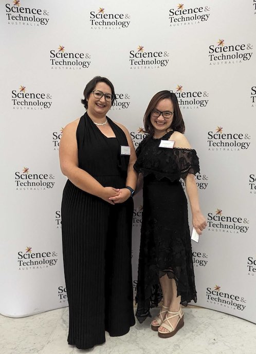 Alt text: Monica and Anh at Science Meets Parliament 2024