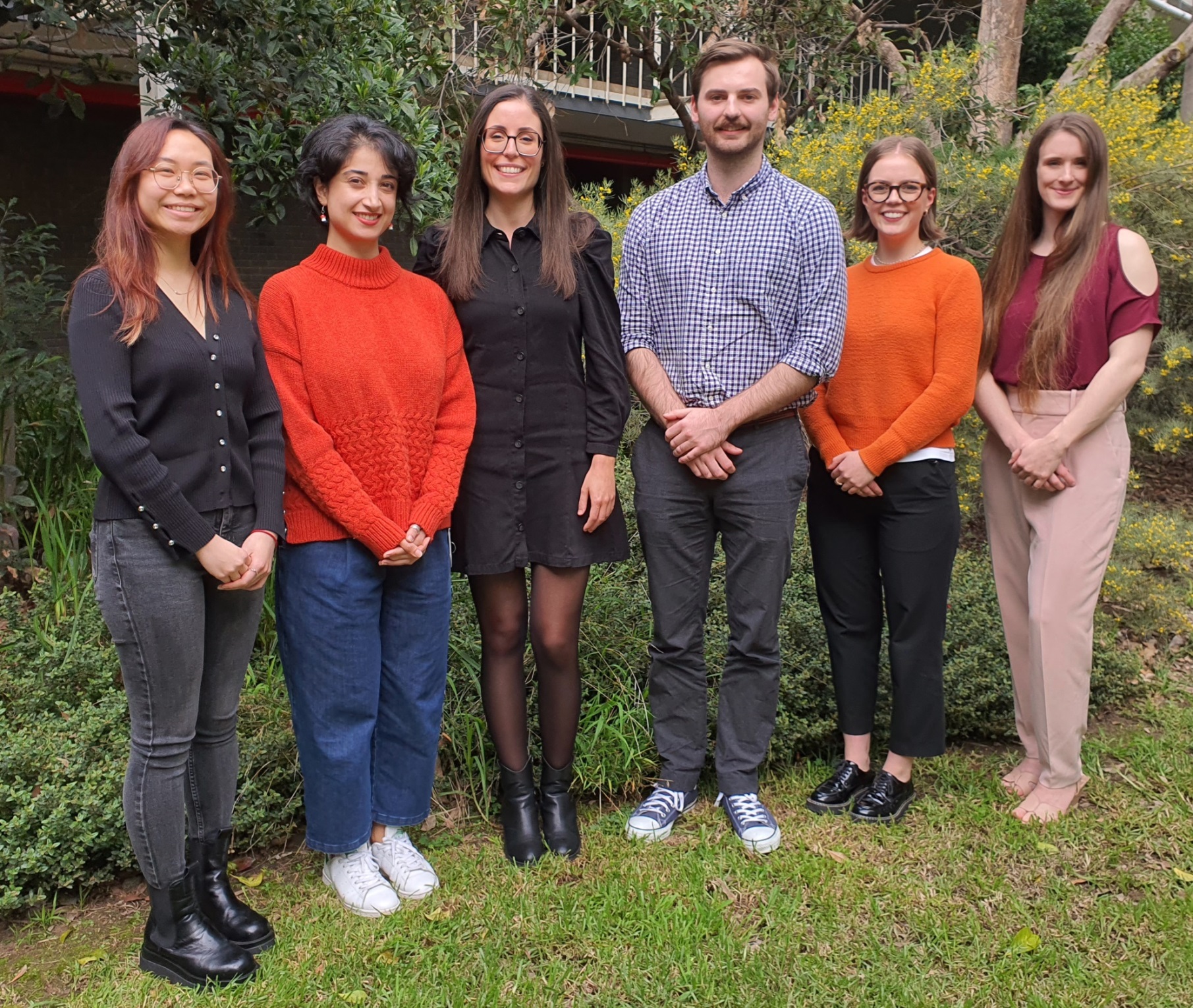 L-R: BDI’s 2024 3MT participants, Catherine Huang, Sheida Shadani, Maria Hernaiz-Garcia, William Studley, Charlotte Barker, Isabel Everard