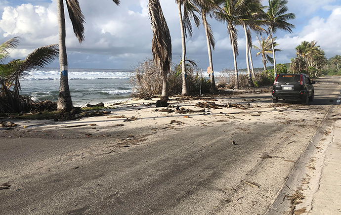 Car travelling along the coast of Nauru.