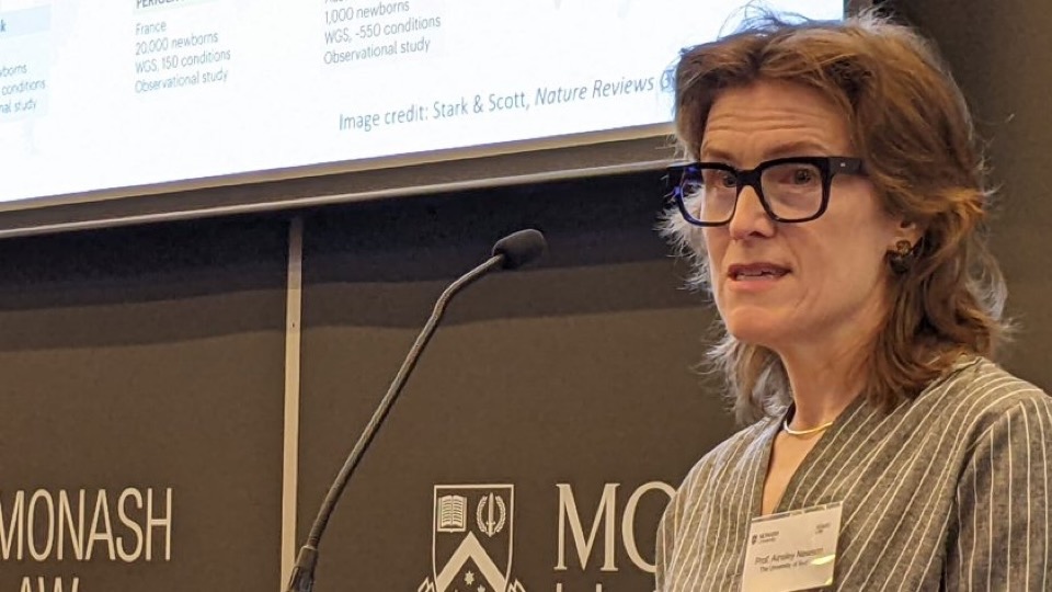 Professor Ainsley Newson from University of Sydney speaking at the Data Justice in Genomics and Health conference.