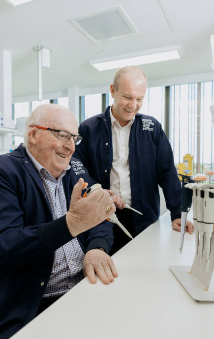 Professor Stephen Nicholls, Program Director of the Victorian Heart Hospital, MonashHeart and Intensive Care with alumnus Ian Fehring