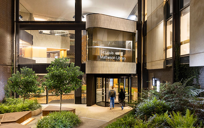 Courtyard entrance to the 24/7 study space at Sir Louis Matheson Library, Clayton campus