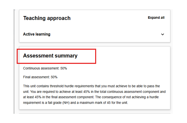 Handbook unit summary screenshot
