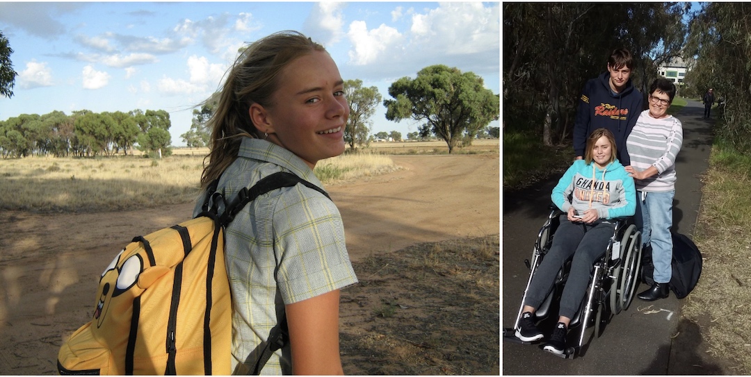 Kasey on her farm in rural Australia and with family post her first cancer treatment
