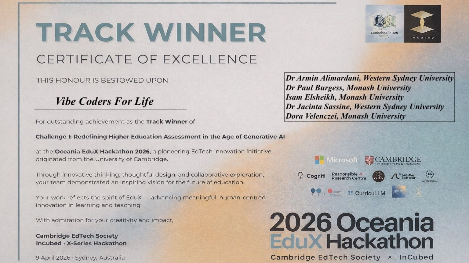 Track Winner Certificate