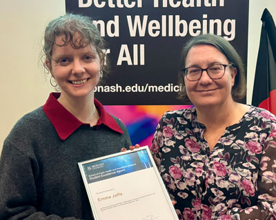 Emma Jaffa with Bachelor of Biomedical Science Honours coordinator Kelly Allen Emma Jaffa with Bachelor of Biomedical Science Honours coordinator Kelly Allen