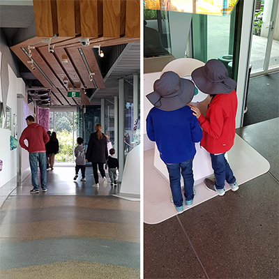 Visitors to the Monash BDI explore the scientific exhibition in the foyer. 
