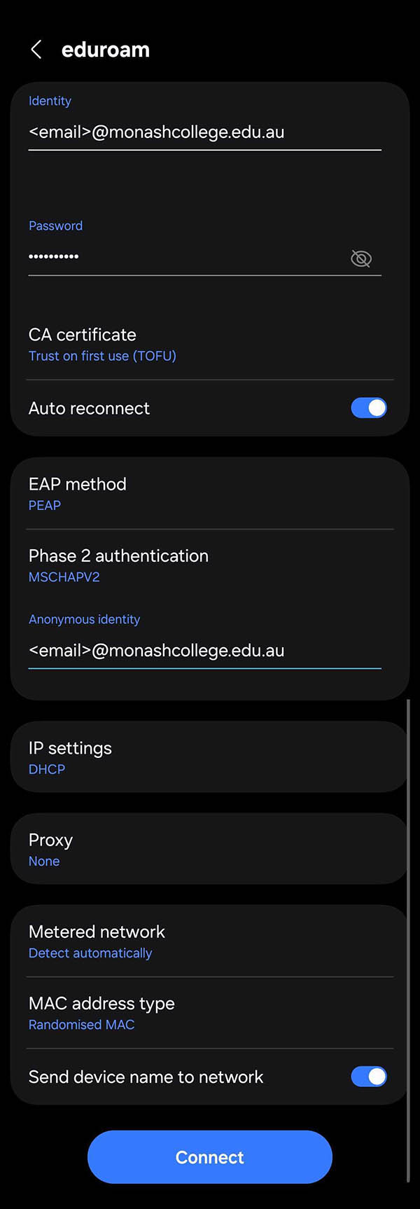 Enter Monash College email