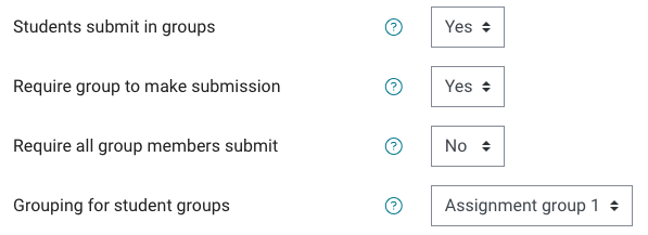 Moodle assignment group submission settings