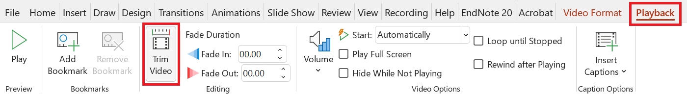 PowerPoint Playback tab