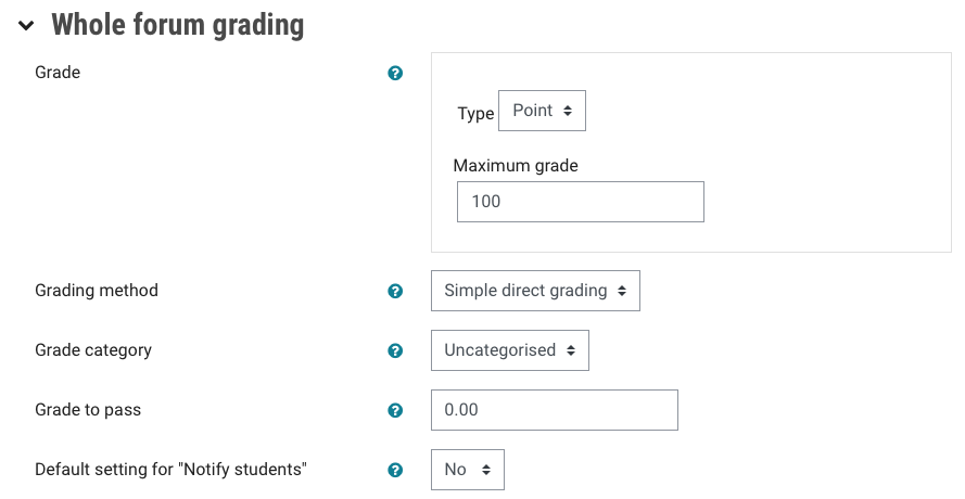Image of Whole forum grading options in Forum activity settings