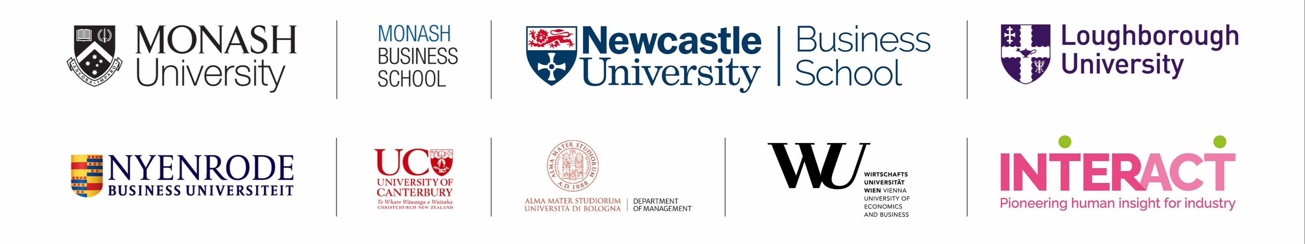 Monash University, Monash Business School, Newcastle University Business School, Loughborough University, Nyenrode Business University, University of Canterbury, Interact, WU (Vienna University of Economics and Business)