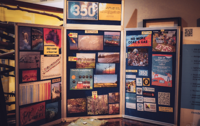 Photo of 350 Eurobodalla material at Rock On for Climate Action 2024, Tomakin, NSW. Credit: J&S Design / Good Vibes Entertainment