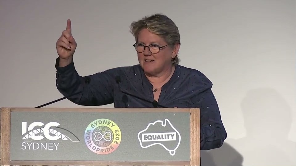 Paula Gerber speaking at Worldpride 2023