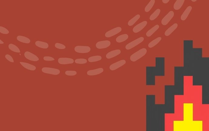 A graphic with maroon background and a fire icon