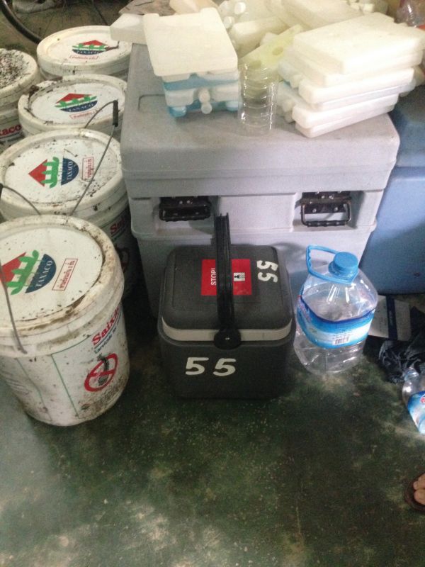 Ice chest used to store injectable oxytocin, Myanmar