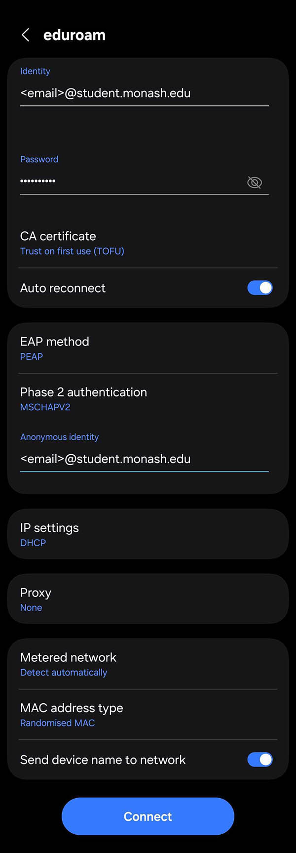 Enter Monash student email