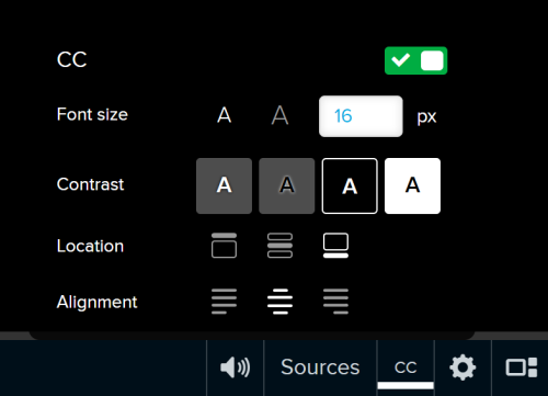 Screenshot of CC options menu