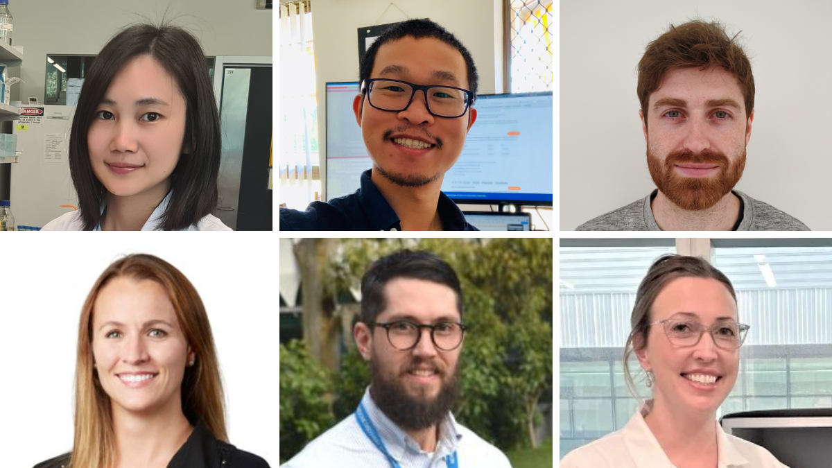 (Top L-R) Dr Sue Nang, Dr Gaofeng Ni and Dr Evan Healy (Bottom L-R) Dr Anja Knaupp, Dr Benjamin Gully and Dr Natalie Lister.