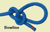 bowline knot made with blue rope