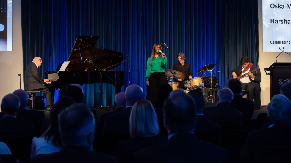 Vice Chancellor's Professorial Fellow and Associate of the School of Music, Professor Paul Grabowsky AO, Rhea John, Oska Morrison-Petersen and Harsha Rajkumar.