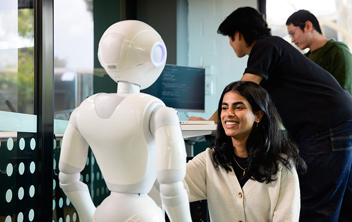 Student with robot