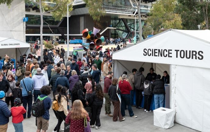 Open Day science tours tent at Clayton campus