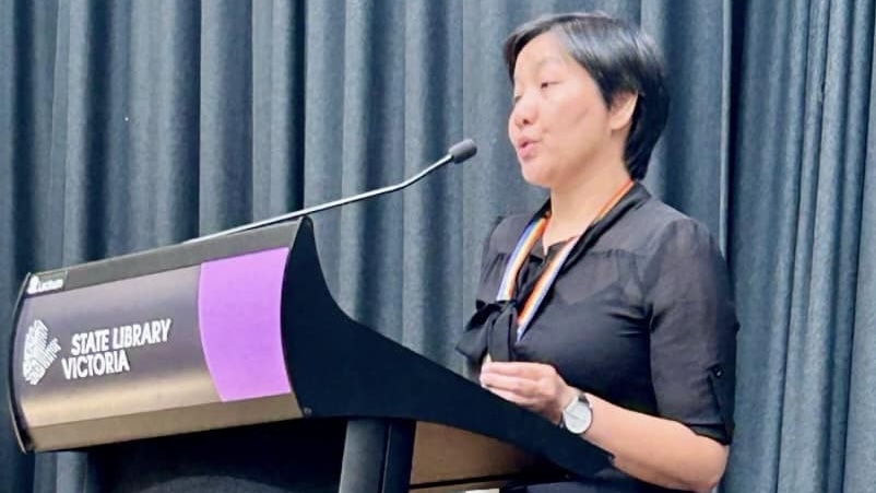 Leavides Domingo-Cabarrubias presenting at the ANZSOC conference